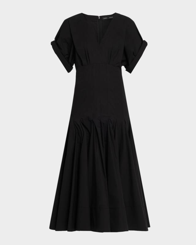 Ciara Short-Sleeve Poplin Drop-Waist Midi Dress
